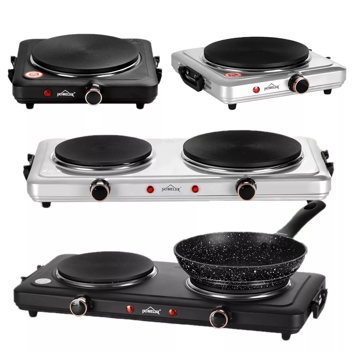 Homelux hotplate 1500W stove top, individually adjustable 5 heating levels, stainless steel hob for kitchen, office or camping 