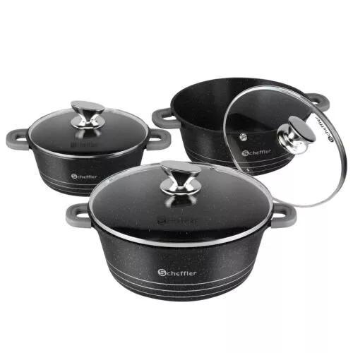 Scheffler Topfset mit Glasdeckel Kochtopf Set Induktions Töpfe Set, 2.2L/24cm,4L/28cm,6L,Töpfe Set, mit Antihaftbeschichtung