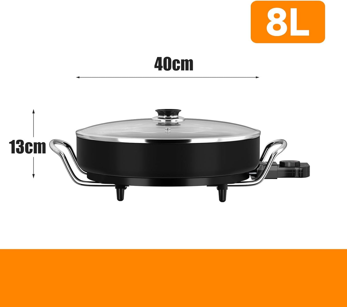 Electric pan: 5 temperature settings, pizza pan, multifunctional pan with non-stick coating and lid 