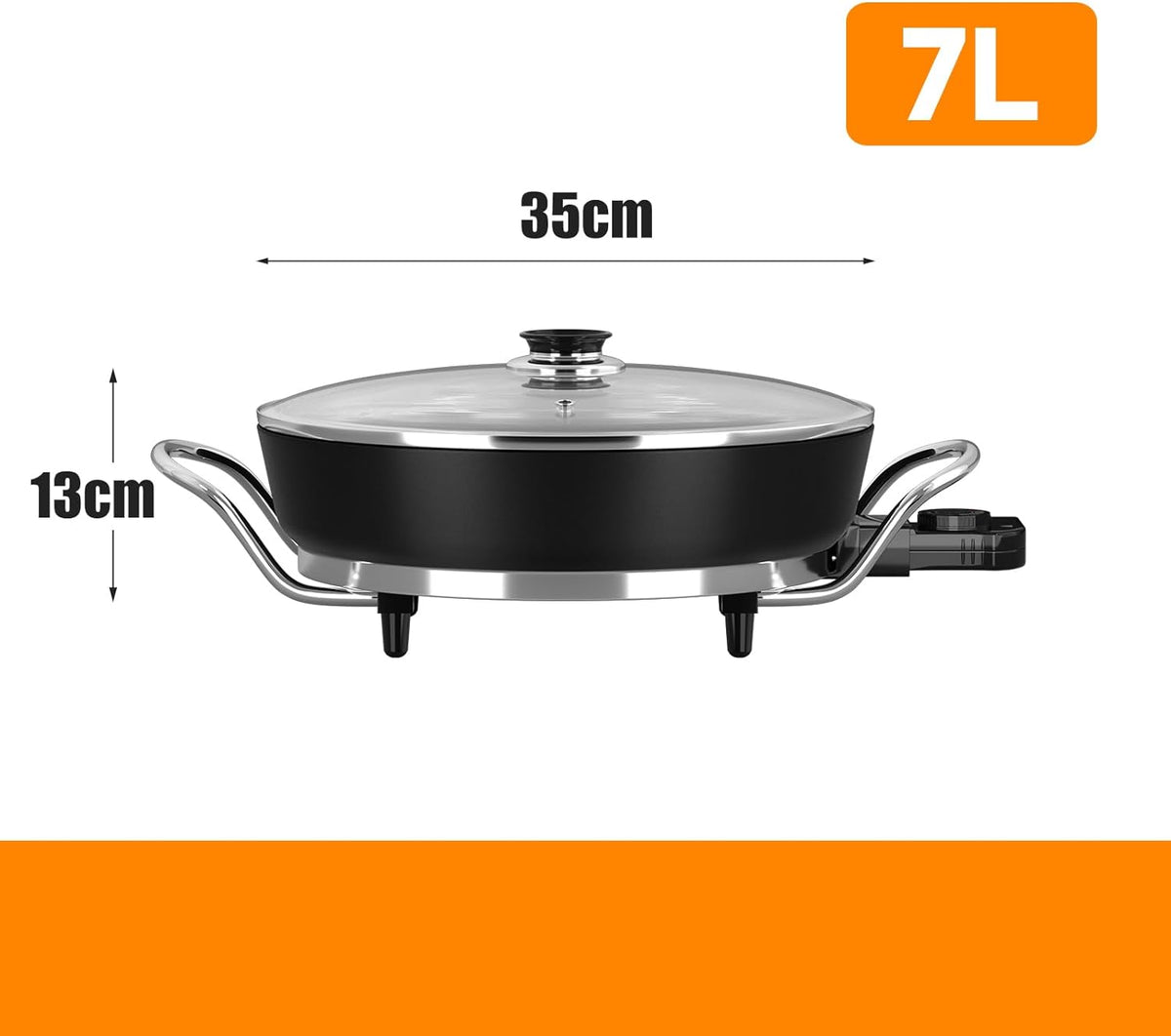 Electric pan: 5 temperature settings, pizza pan, multifunctional pan with non-stick coating and lid 