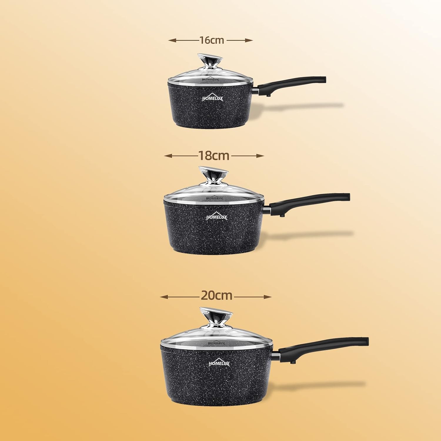 Homelux induction milk pan small cooking pot with pouring spout, saucepan, removable handle. Aluminium, non-stick coating