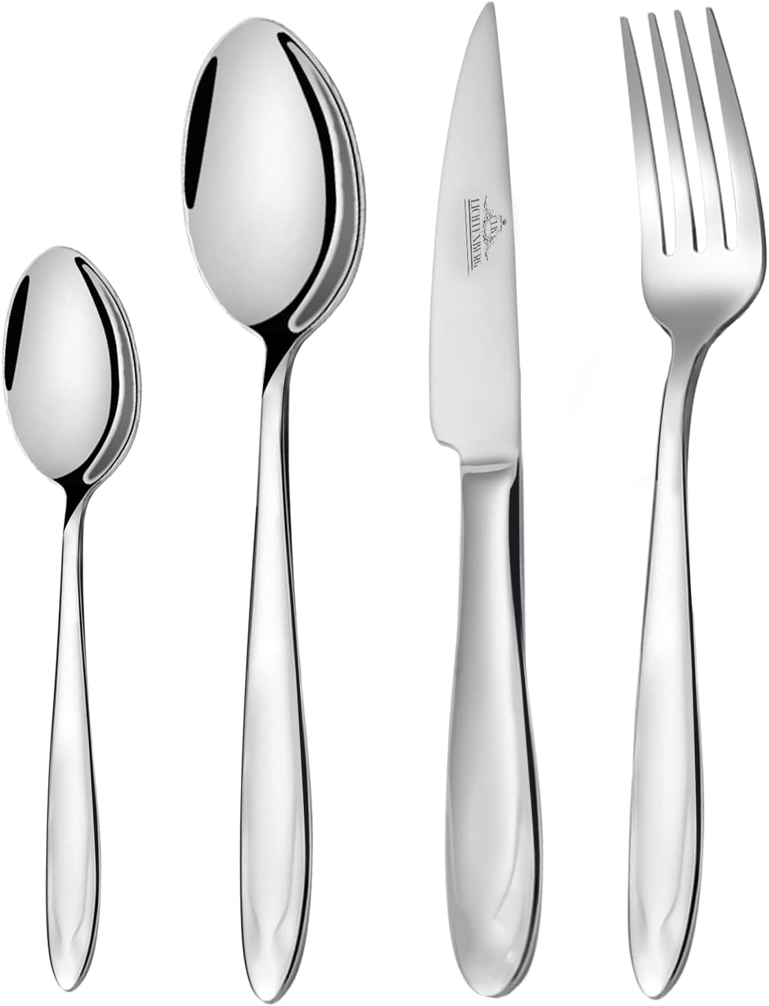Cutlery set, 18/10 stainless steel, shiny, 24 pieces. For 6 people, dishwasher safe. High-quality and durable cutlery 
