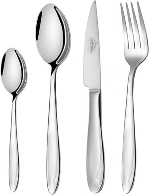 Cutlery set, 18/10 stainless steel, shiny, 24 pieces. For 6 people, dishwasher safe. High-quality and durable cutlery 
