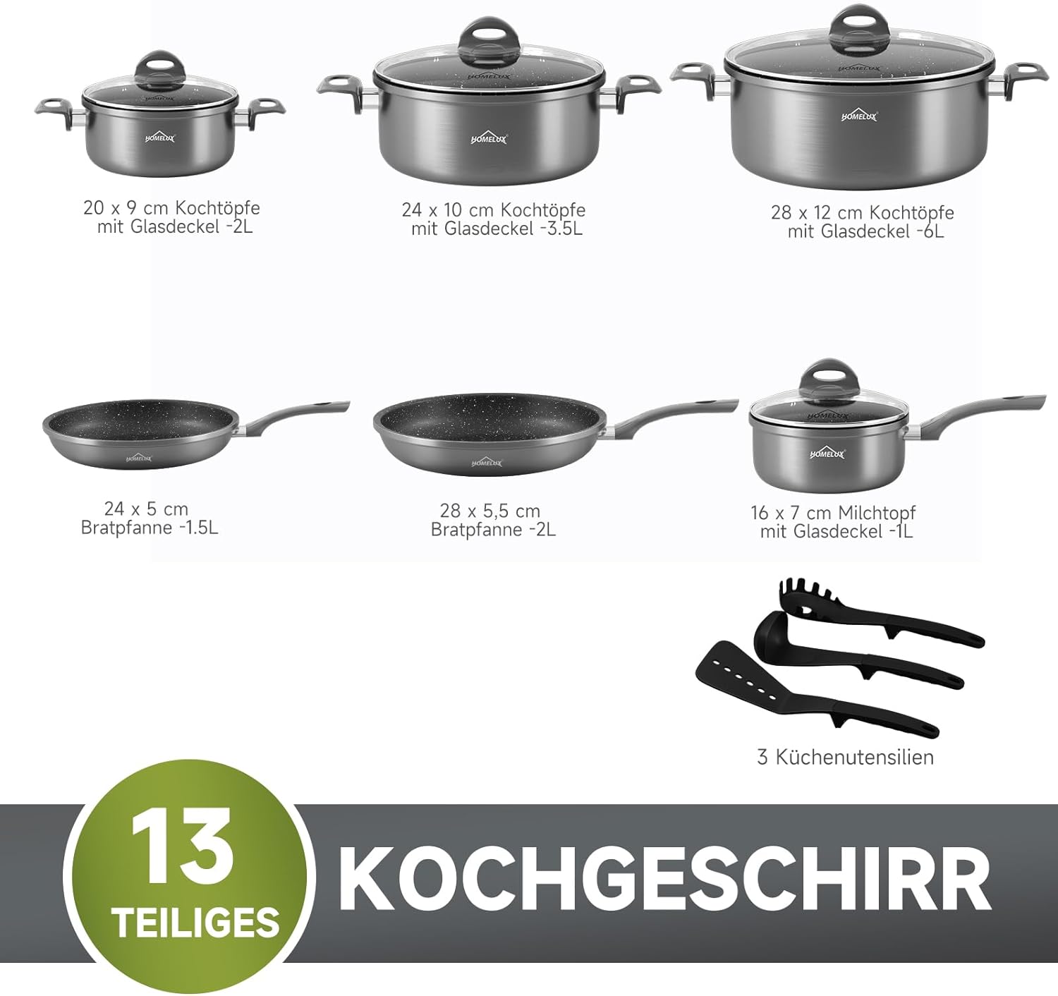 Pot set, HOMELUX pot set induction 7 pieces, induction pots set, cooking pot set, suitable for induction 