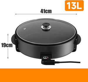 Electric pan: 5 temperature settings, pizza pan, multifunctional pan with non-stick coating and lid 