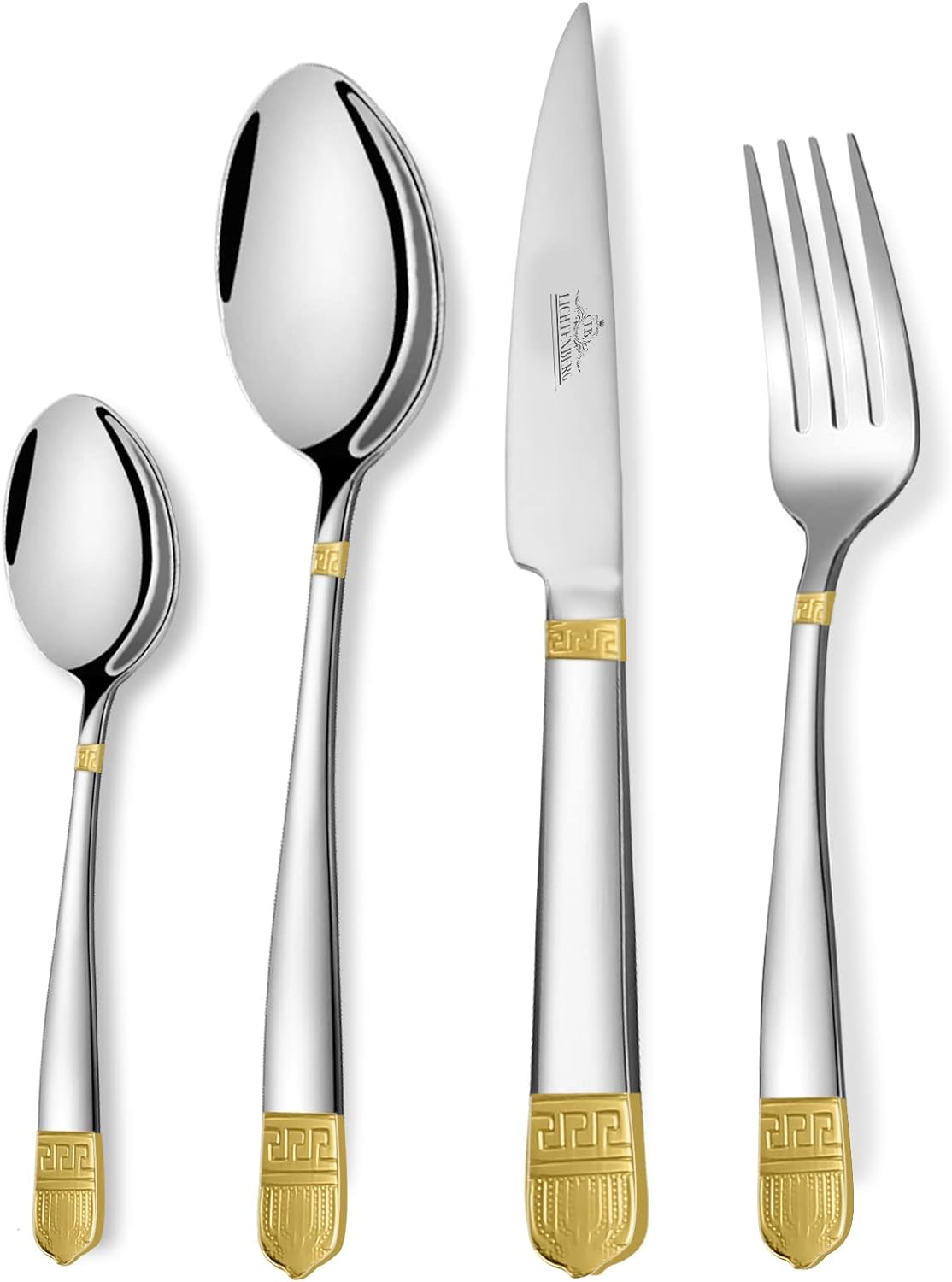 Cutlery set, 18/10 stainless steel, shiny, 24 pieces. For 6 people, dishwasher safe. High-quality and durable cutlery 