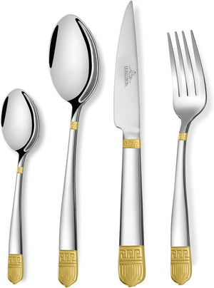 Cutlery set, 18/10 stainless steel, shiny, 24 pieces. For 6 people, dishwasher safe. High-quality and durable cutlery 
