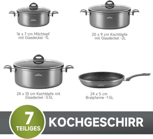 Pot set, HOMELUX pot set induction 7 pieces, induction pots set, cooking pot set, suitable for induction 