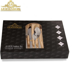 Cutlery set, 18/10 stainless steel, shiny, 24 pieces. For 6 people, dishwasher safe. High-quality and durable cutlery 
