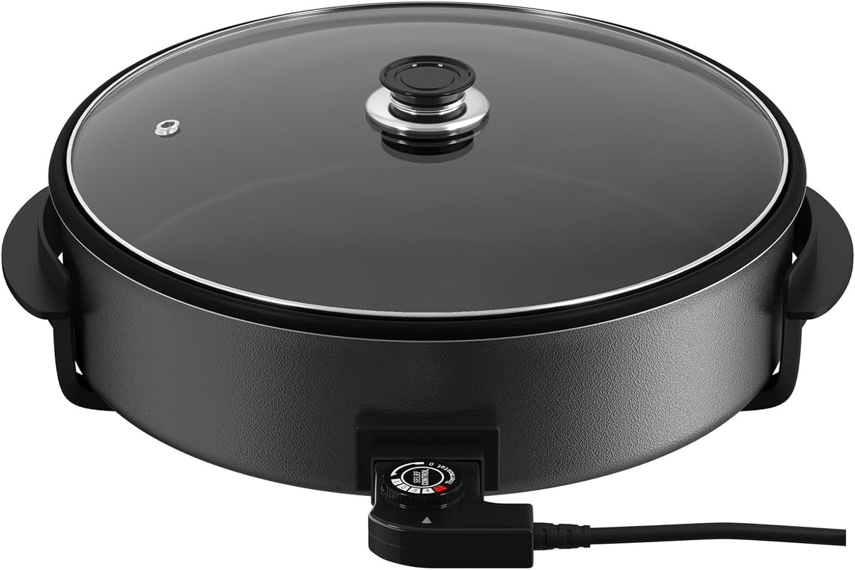 Electric pan: 5 temperature settings, pizza pan, multifunctional pan with non-stick coating and lid 