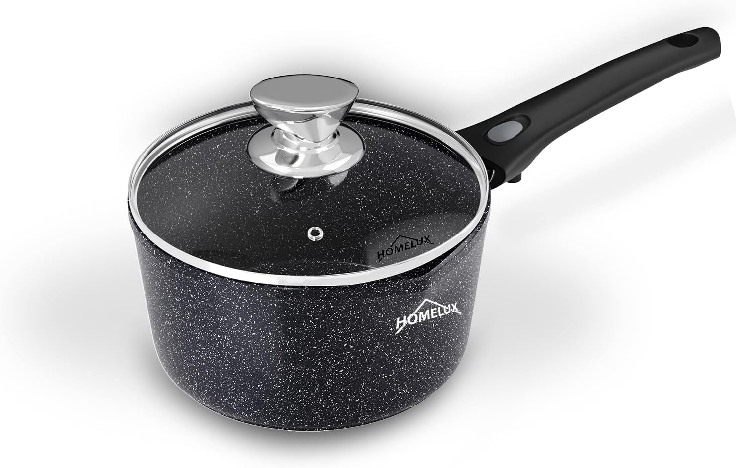 Homelux induction milk pan small cooking pot with pouring spout, saucepan, removable handle. Aluminium, non-stick coating
