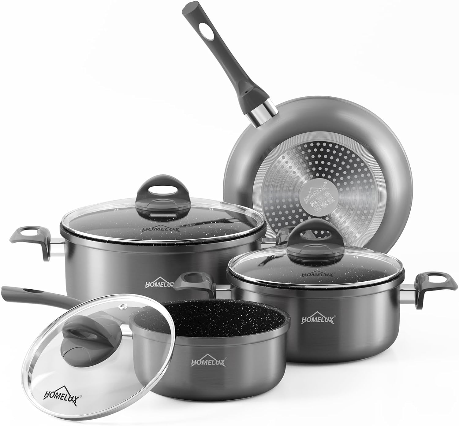 Pot set, HOMELUX pot set induction 7 pieces, induction pots set, cooking pot set, suitable for induction 