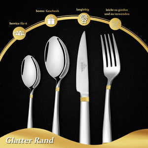 Cutlery set, 18/10 stainless steel, shiny, 24 pieces. For 6 people, dishwasher safe. High-quality and durable cutlery 