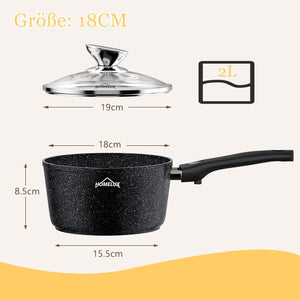 Homelux induction milk pan small cooking pot with pouring spout, saucepan, removable handle. Aluminium, non-stick coating
