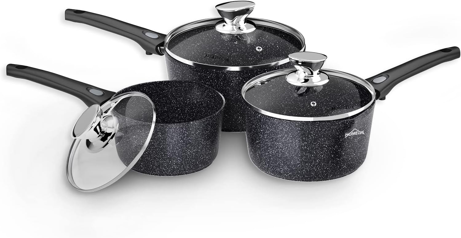 Homelux induction milk pan small cooking pot with pouring spout, saucepan, removable handle. Aluminium, non-stick coating