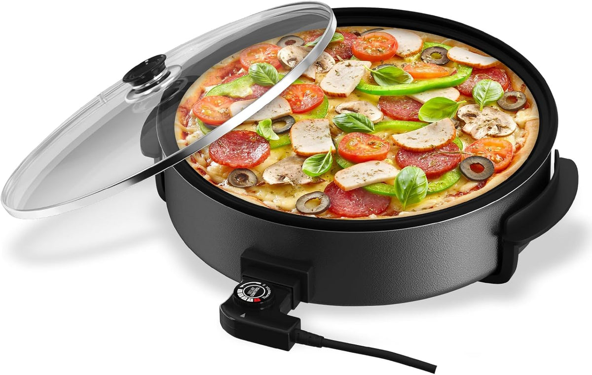 Electric pan: 5 temperature settings, pizza pan, multifunctional pan with non-stick coating and lid 
