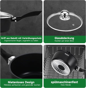 Induction cooking pot set EB 3-piece: milk pot Ø16/18/20 cm, glass lid, non-stick coating, saucepan, milk pot, saucepan 