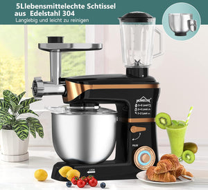 HOMELUX 3-in-1 food processor: meat grinder, kneading machine, 6-stage mixer 2000W, 1.5L juicer, 6L stainless steel bowl