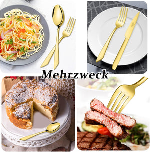 Cutlery set, 18/10 stainless steel, shiny, 24 pieces. For 6 people, dishwasher safe. High-quality and durable cutlery 