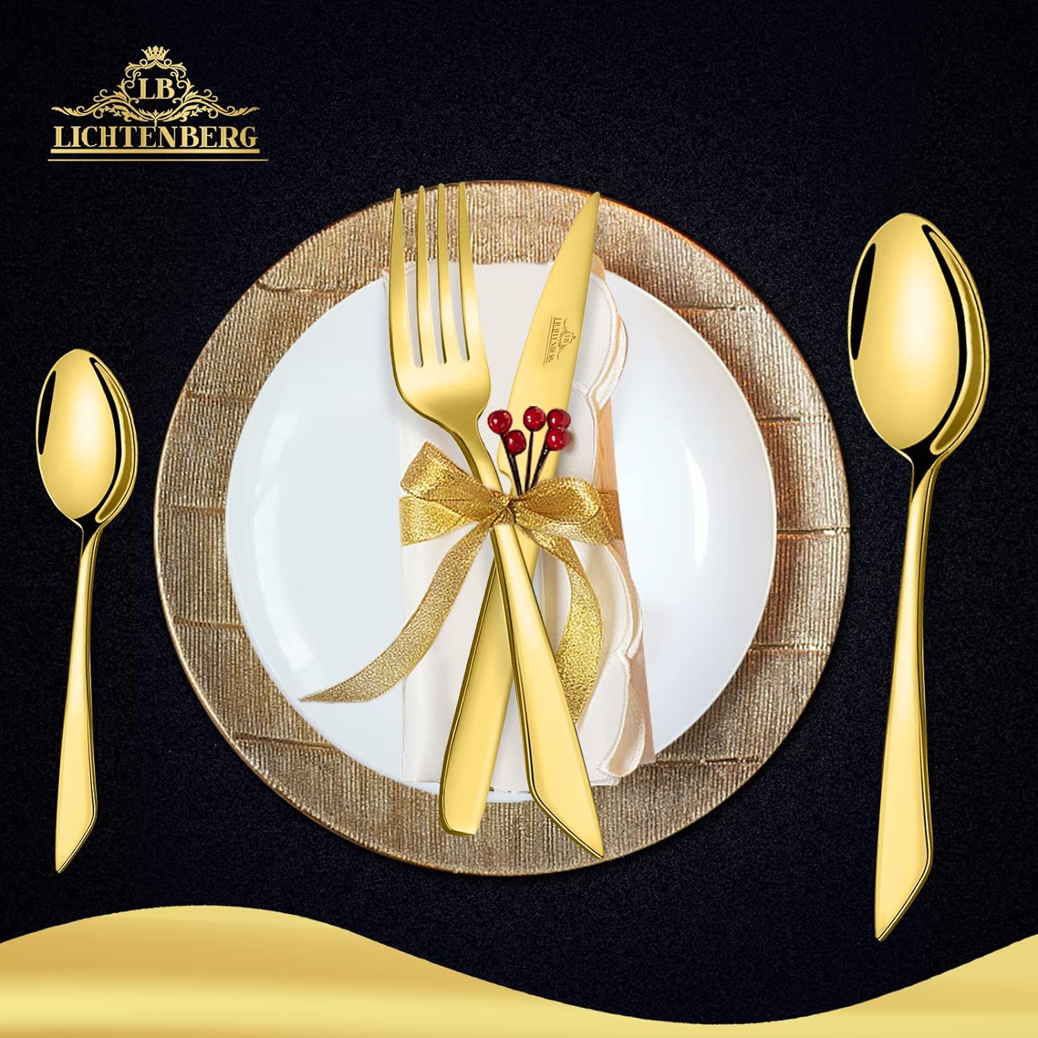 Cutlery set, 18/10 stainless steel, shiny, 24 pieces. For 6 people, dishwasher safe. High-quality and durable cutlery 