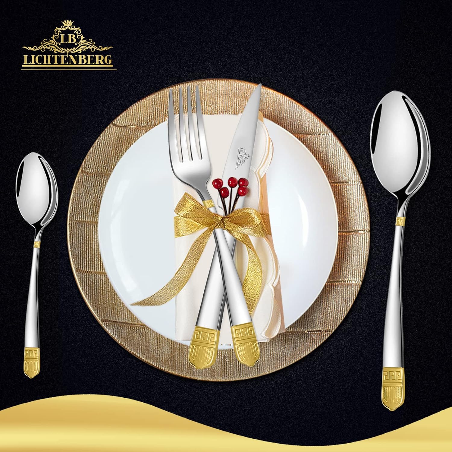 Cutlery set, 18/10 stainless steel, shiny, 24 pieces. For 6 people, dishwasher safe. High-quality and durable cutlery 