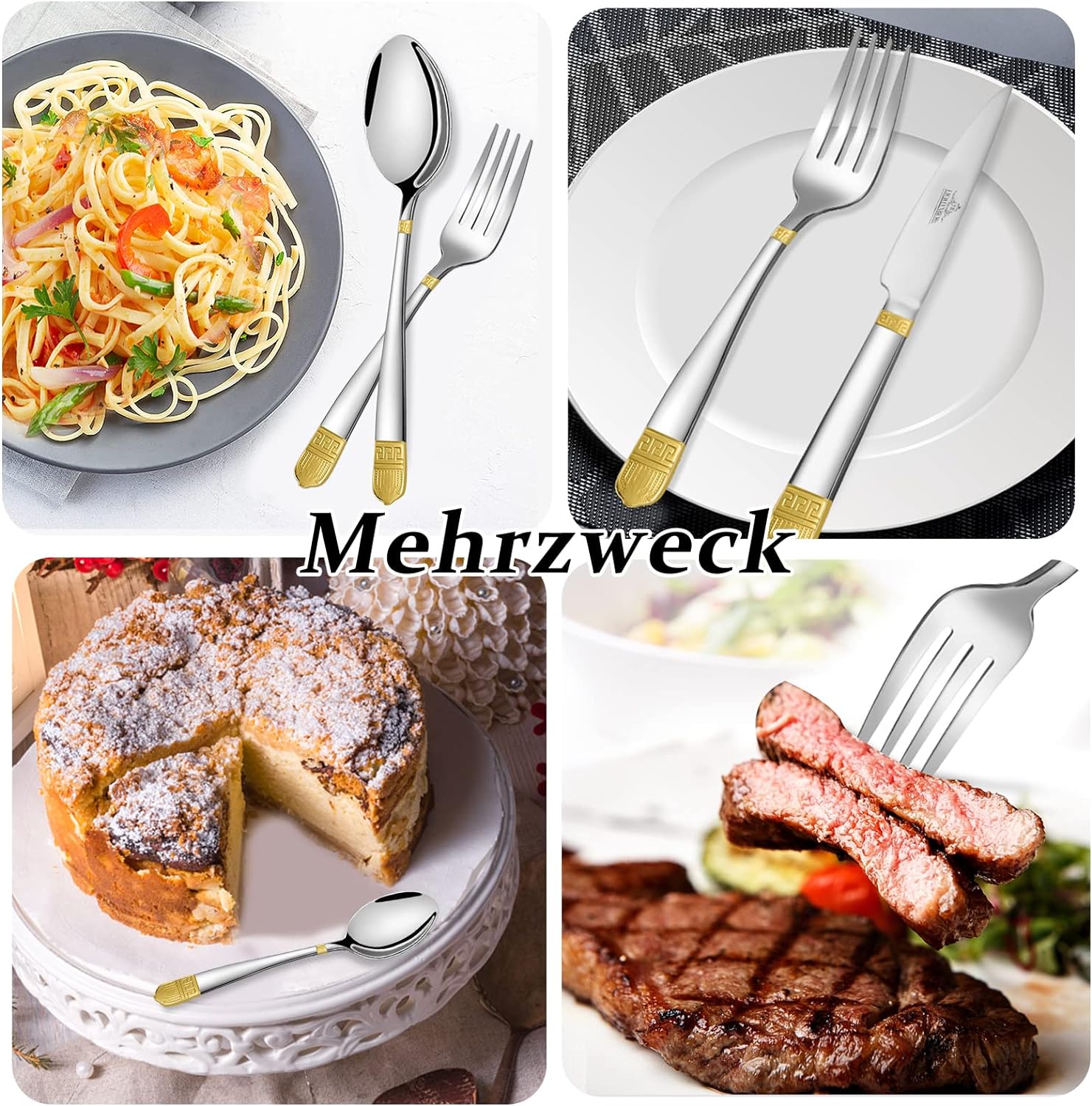 Cutlery set, 18/10 stainless steel, shiny, 24 pieces. For 6 people, dishwasher safe. High-quality and durable cutlery 