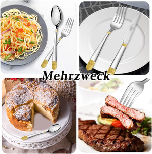 Cutlery set, 18/10 stainless steel, shiny, 24 pieces. For 6 people, dishwasher safe. High-quality and durable cutlery 