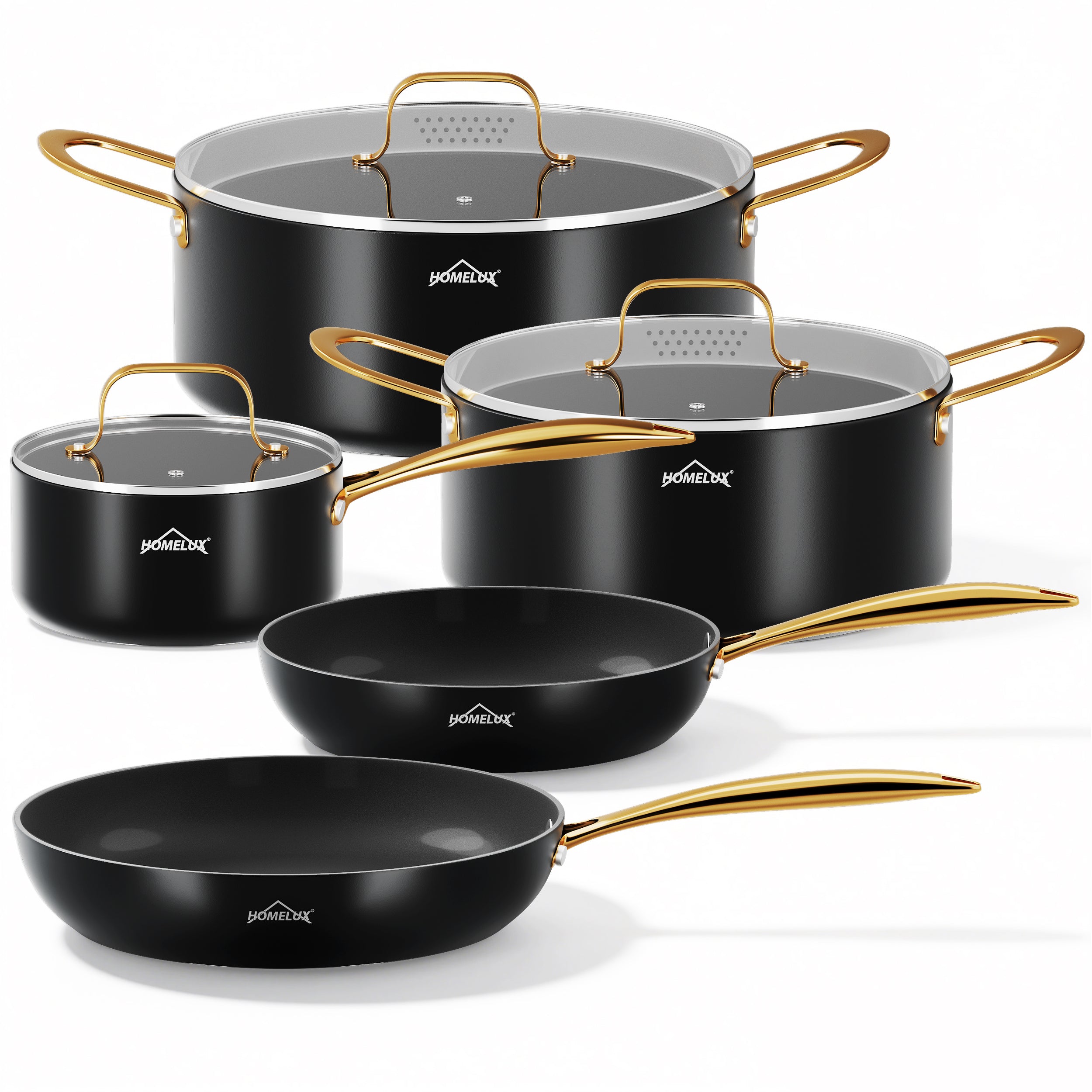 Pot set HOMELUX pot set induction 8 pieces induction pot set pots with glass lid cooking pot set pots and pans set black