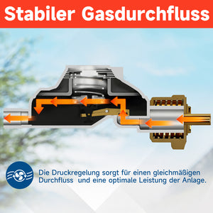 Gasdruckminderer-Set 50 mbar mit 1,5m flammhemmendem Gasschlauch