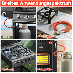 Gasdruckminderer-Set 50 mbar mit 1,5m flammhemmendem Gasschlauch