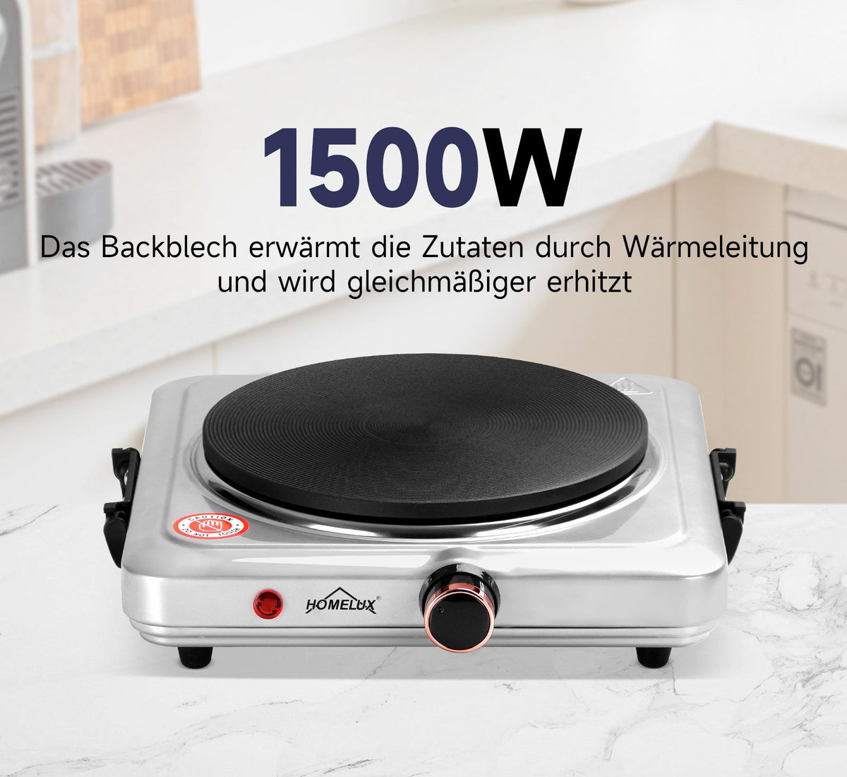 HOMELUX Kochplatte Einzelkochplatte Kochplatte 1000/1500W Herdplatte, – homelux-shop