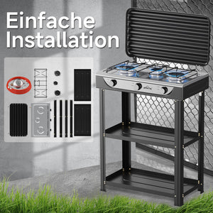 HOMELUX 3-flammiger 5,4 kW Gaskocher Camping Gaskocher mit Regalen mit 1,5 m Anschlussschlauch und 50 mbar Druckminderer