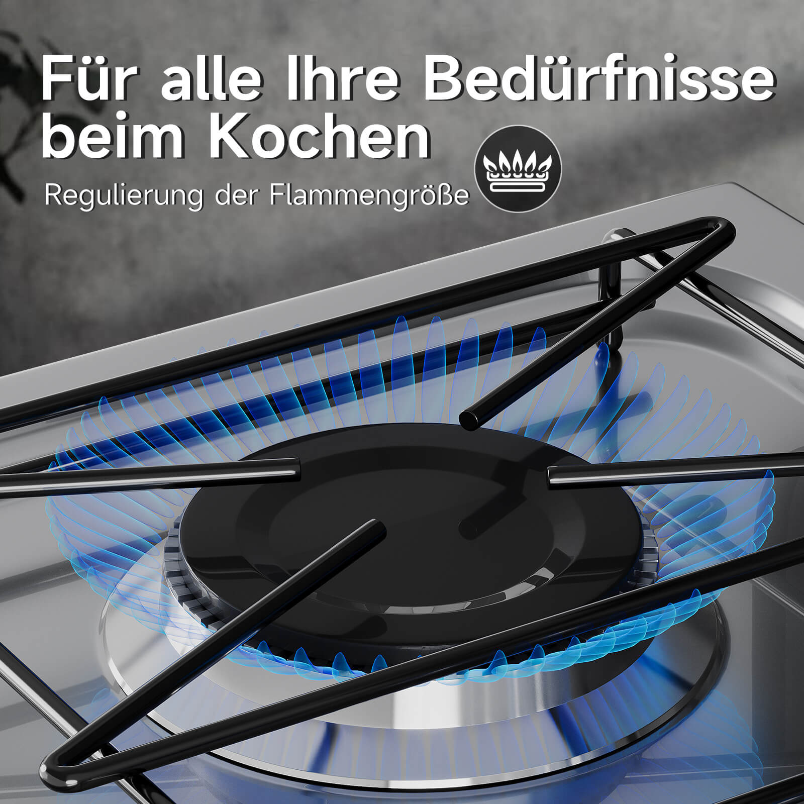 HOMELUX 3-flammiger 5,4 kW Gaskocher Camping Gaskocher mit Regalen mit 1,5 m Anschlussschlauch und 50 mbar Druckminderer