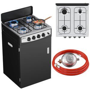 HOMELUX 4-flammiger Camping Gaskocher mit Aufbewahrungsbox 6,2 kW Gaskocher mit 1,5 m Anschlussschlauch und 50 mbar Druckminderer