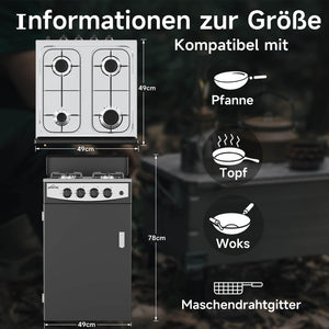HOMELUX 4-flammiger Camping Gaskocher mit Aufbewahrungsbox 6,2 kW Gaskocher mit 1,5 m Anschlussschlauch und 50 mbar Druckminderer