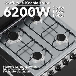 HOMELUX 4-flammiger Camping Gaskocher mit Aufbewahrungsbox 6,2 kW Gaskocher mit 1,5 m Anschlussschlauch und 50 mbar Druckminderer