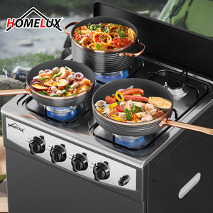 HOMELUX 4-flammiger Camping Gaskocher mit Aufbewahrungsbox 6,2 kW Gaskocher mit 1,5 m Anschlussschlauch und 50 mbar Druckminderer