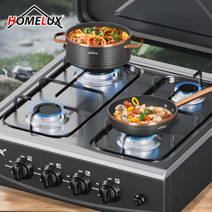 HOMELUX 4-flammiger Camping Gaskocher 6,2 kW Outdoor Kocher mit 1,5 m Anschlussschlauch & 50 mbar Druckminderer
