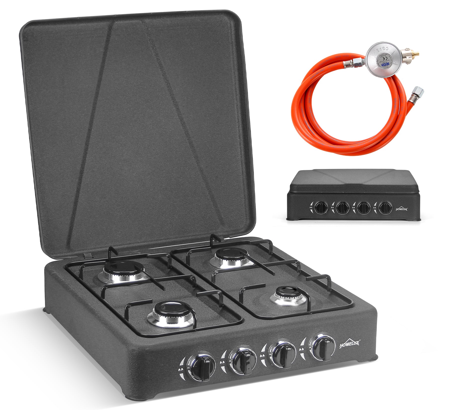 HOMELUX Gaskocher 4 flammig Campingkocher mit Deckel 6,2 kW Kocher Gas Herd Outdoor