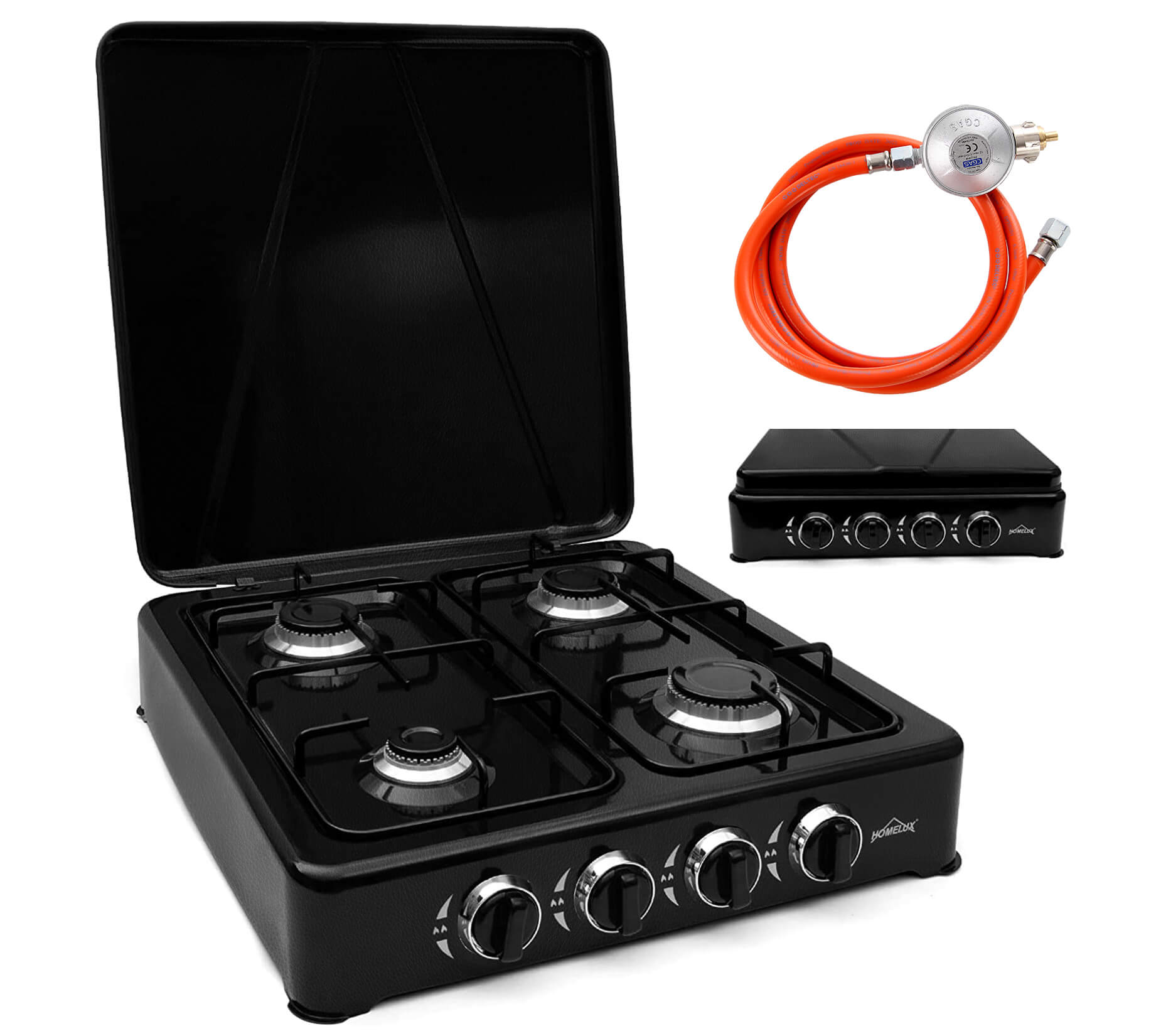 HOMELUX 6.2 KW gas cooker, 4 burner camping cooker hob cooker with lid stove gas outdoor