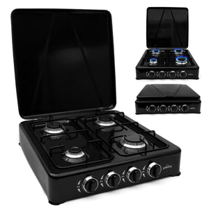 HOMELUX Gaskocher 4 flammig Campingkocher mit Deckel 6,2 kW Kocher Gas Herd Outdoor