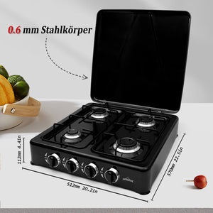 HOMELUX 6.2 KW gas cooker, 4 burner camping cooker hob cooker with lid stove gas outdoor