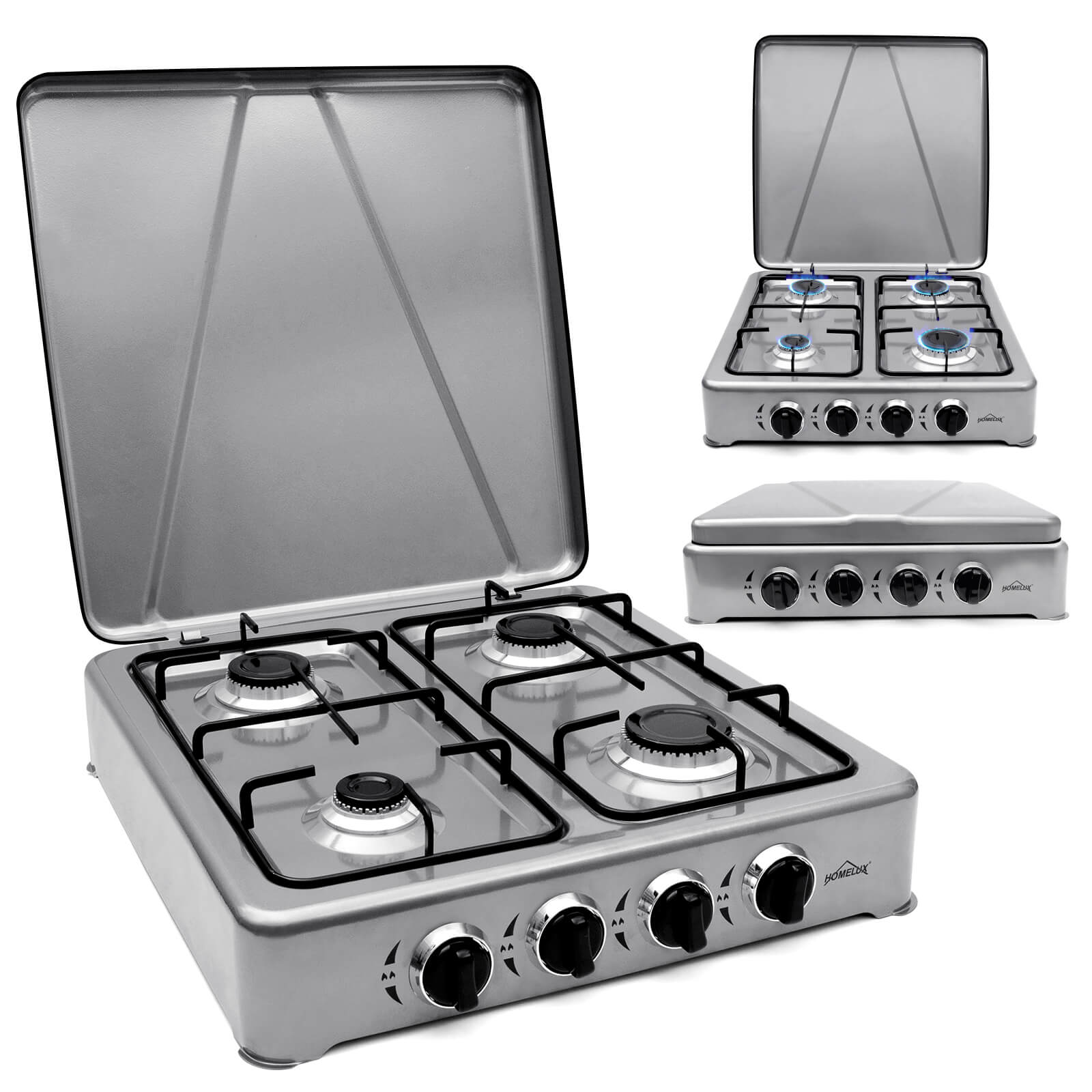 HOMELUX 6.2 KW gas cooker, 4 burner camping cooker hob cooker with lid stove gas outdoor