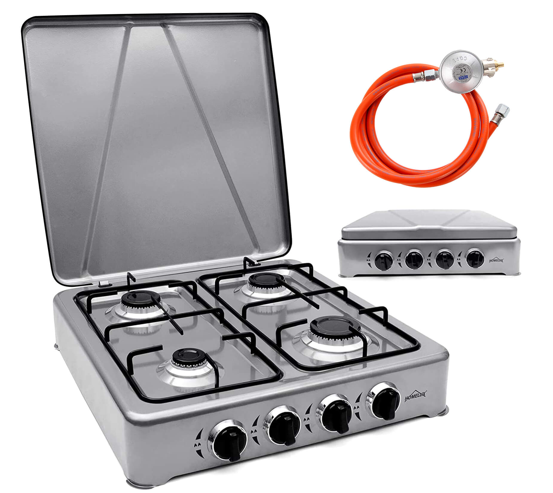 HOMELUX 6.2 KW gas cooker, 4 burner camping cooker hob cooker with lid stove gas outdoor