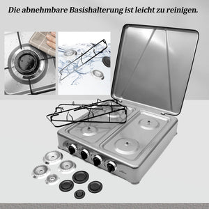 HOMELUX 6.2 KW gas cooker, 4 burner camping cooker hob cooker with lid stove gas outdoor