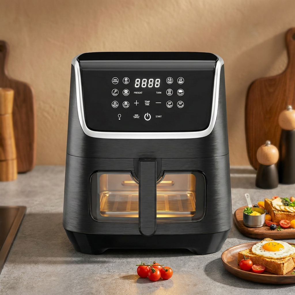 Hot air fryer XXL 5.5L safety protection Airfryer with viewing window, 1800W, 12 programs LED touchscreen BPA-free 