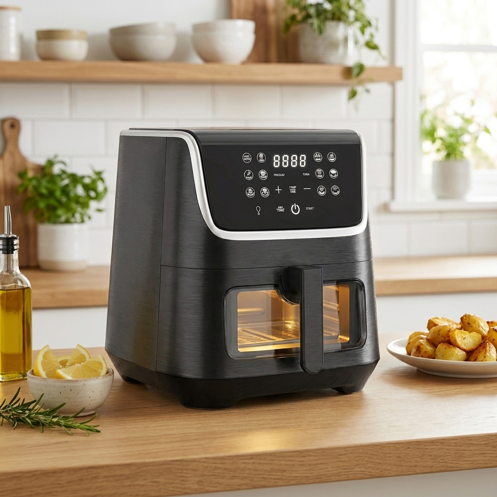 Hot air fryer XXL 5.5L safety protection Airfryer with viewing window, 1800W, 12 programs LED touchscreen BPA-free 