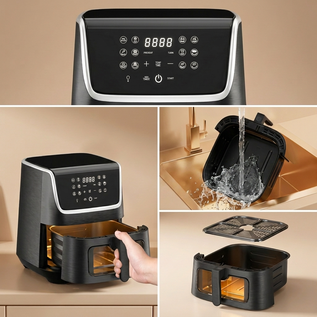 Hot air fryer XXL 5.5L safety protection Airfryer with viewing window, 1800W, 12 programs LED touchscreen BPA-free 