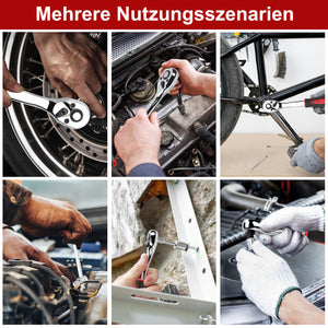 108-teiliges Steckschlüssel-Set mit 1/2 und 1/4 Zoll Knarren, E-Torx, Tief- und Flachnüssen im stabilen Koffer