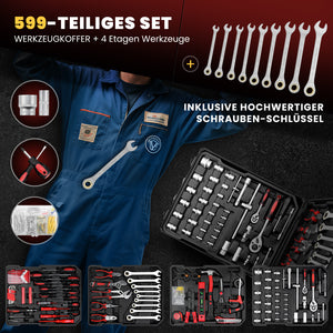 Werkzeugkoffer 599-tlg, Aluminiumkoffer, vielseitiges Werkzeugset für Werkstatt & Haushalt